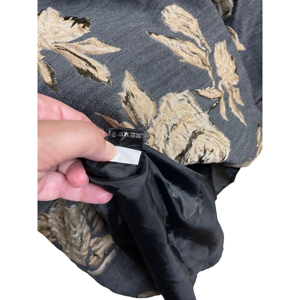 Irene Klarie Floral Embroidered Shift Dress Size UK42 US 8 M Gray Jacquard Gold - Picture 13 of 15